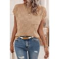 Smoke Gray Lattice Textured Knit Short Sleeve S...