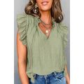 Meadow Mist Green V Neck Flutter Sleeve Texture...