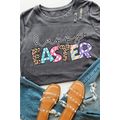 Gray Happy EASTER Lettering Graphic Crewneck Tee