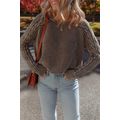 Dark Brown Contrast Cable Knit Sleeve Casual Sw...
