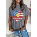 Gray Flag Pattern Sunflower Graphic Crew Neck Tee