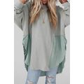 Grey Crinkle Splicing Raw Hem High Low Oversize...