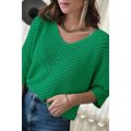 Green Half Sleeve V Neck Pointelle Knitted Swea...