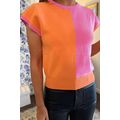 Flamingo 2-tone Color Block Knit Cap Sleeve Swe...