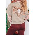 Smoke Gray Mineral Wash Floral Steer Head Print...