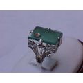 Antique Art Deco Chrysoprase 14k White Gold Dia...