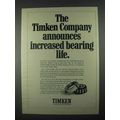 1967 Timken Bearings Ad - Increased Bearing Life