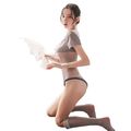 Women Fishnet Bow Bodysuit Ruffle Uniform Sailo...