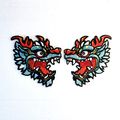 Pair of Oriental Dragons Sew On Patch Embroider...