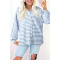 Sky Blue Stripe Half Button Collared Chest Pock...