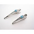 Small blue stone silver metal alligator hair cl...