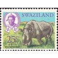 Swaziland QEII 1969 25c White Rhinoceros Unmoun...