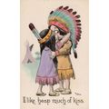 Red Indian Kiss Squaw 1912 Antique Native Ameri...