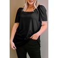 Black Plus Size Square Neck Ruched Shoulder Sho...