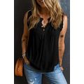 Black Button Split Neck Ruffled Trim Tank Top