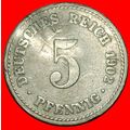 Ⰶ EAGLE (1890-1915): GERMANY ★ 5 PFENNIGS 1902A...