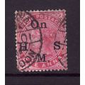 INDIA 1900 SG O 50 1a CARMINE OPT'D on H.S.M FI...