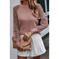 Pink Black Striped Mesh Long Sleeve Crewneck Ri...