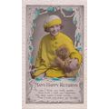 Child In Antique Victorian Yellow Wool Coat Hat...