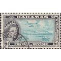 BAHAMAS, AIR, Plane over ships, Modern Transport, 1954 blue, 6d