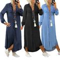 Plus Size Womens Denim Shirt Dress Ladies Butto...
