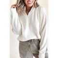 White Zipped Neck Pullover Drop Shoulder Sweats...