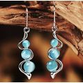 Sea Blue Cat's Eye Faux Gemstone Wavy Drop Earr...
