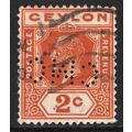 CEYLON: KING GEORGE V DEFINITIVE - 2c PERFIN USED (G19)