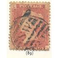 1d PENNY RED QV GB PLATE NUMBERS USED PL No 89