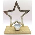 Silver Star Metal Tealight Holder on a Wooden B...