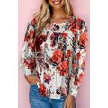 Red Retro Floral Long Sleeve Blouse