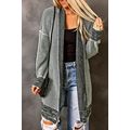 Gray Plaid Knitted Long Open Front Cardigan