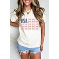 White USA Flag Bow Knot Print Round Neck T Shirt