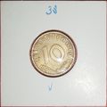 Ⰶ SWASTIKA 1936-1940:GERMANY★10 PFENNIGS 1938J★...