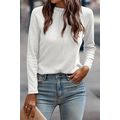 White Solid Color Seam Detail Raglan Long Sleev...