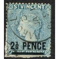 St. Vincent 1885 2 ½d on 1d Milky Blue SG49 GU