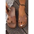 Chestnut Cutout Design Open Toe Platform Slippers