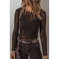 Black Mesh Long Sleeve Slim Fit Bodysuit