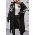 Black Flower Embroidered Drop Shoulder Open Fro...
