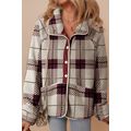 Multicolour Plaid Print Buttoned Stand Collar F...