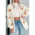 White Pumpkin Print Open Front Drop Shoulder Mi...