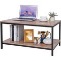 Modern 2-Tier Metal Wooden Coffee Table in Natu...