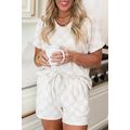 Beige Checkered V Neck Tee Drawstring Shorts Lo...