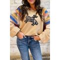 Light French Beige Sequined Rodeo Graphic Aztec...