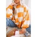 Orange Checkered Bishop Sleeve Sweater