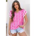 Pink Floral Print Ric-rac Tiered Ruffled V Neck...