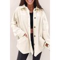 Beige Button-Up Stitching Pocket Raw Hem Shacket