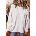 White Solid Color Patchwork Drop Shoulder Baggy...