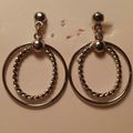 Double Silver Circle Earrings Chain Twist and R...