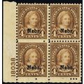 673, Mint NH 4¢ Nebr Plate Block of Four SCV $3...